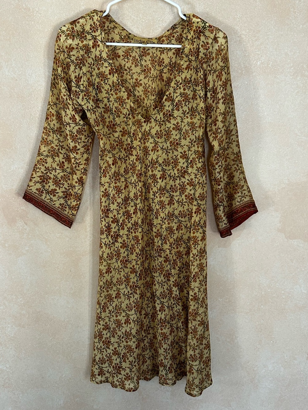 Indie Ella gold floral silk dress. Size medium.